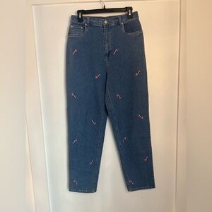 Vintage Quacker Factory Blue Jeans with Candy Cane Embroidery